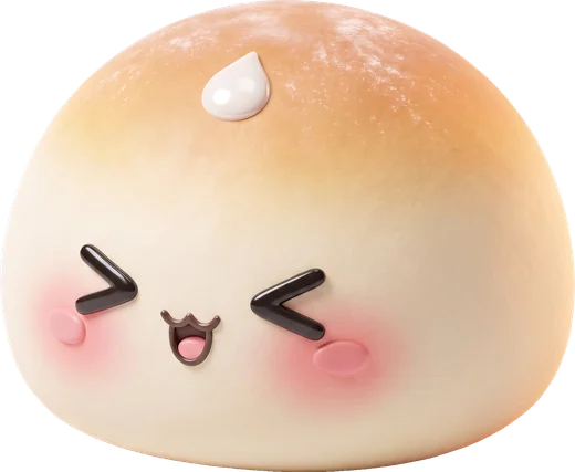 Milk Bun squished flat with a happy squint