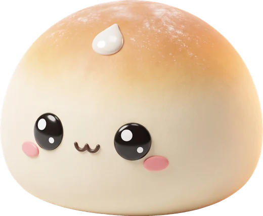 Milk Bun, a round white squishy bun with a happy face